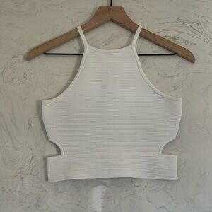 BEBE White High Neck Cut Out Crop.